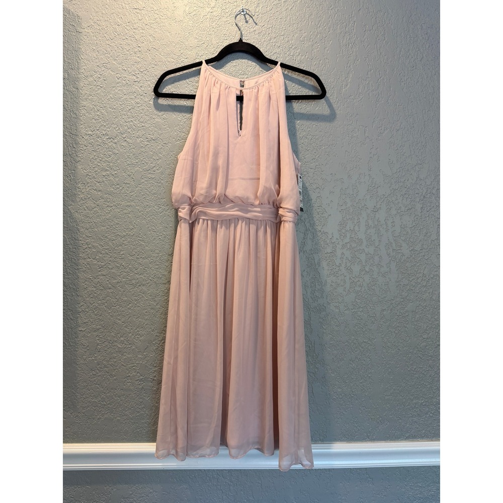 Adrianna Papell Blush Pink Halter Chiffon Drape Party‎ Dress